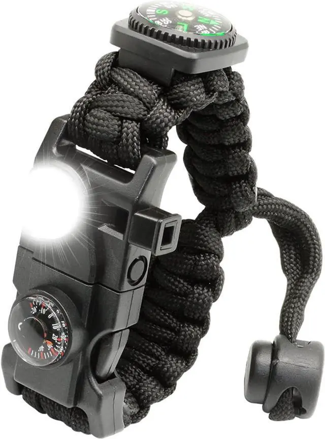 Main image of 20 in 1 Survival Paracord Bracelet Adjustable Gear Kit with SOS LED Light, Fire Starter, Bigger Compass, Survival Whistle, Perfect for Camping, Hiking, Fishing
