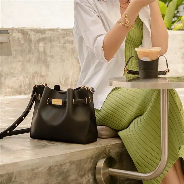 Alt view image 2 of 6 - Coffee Cup Holder Tea Cup Protective Sleeve, Water Bottle Holder PU Leather Pouch, Outdoor Camping Shopping Travel cup Sling(Black)