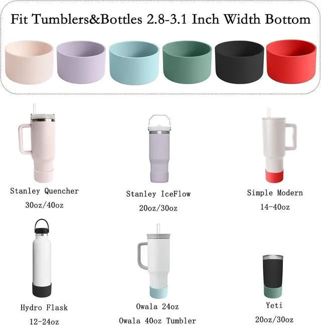 Alt view image 3 of 7 - 6Pcs Silicone Cup Boots for Tumblers Water Bottle | Fits Owala/Stanley/Simple Modern/Yeti/Hydro Flask, 2.8-3.1in Width Bottom Protector Cover Sleeve, 6 Colors