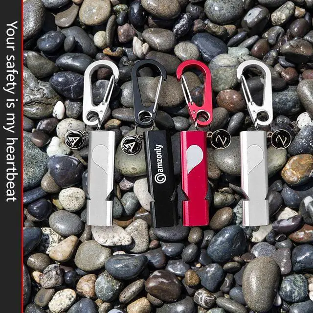 Alt view image 7 of 7 - Amzonly Heart-Engraved Aluminum Emergency Whistles for Her/Him, A Pair of Custom-Initialed Whistles with Keychains and Neck Lanyards, for Lifeguard, Coaching, Hiking, EDC Outdoor, Sports, Multi Color