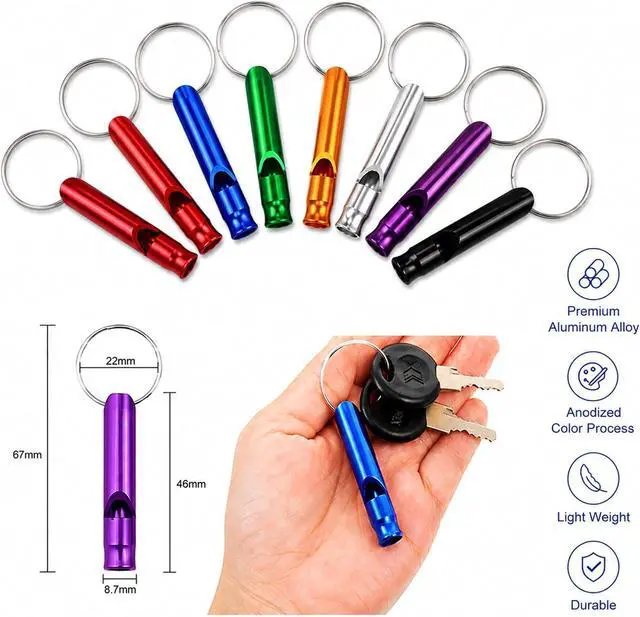 Alt view image 2 of 5 - 14 Small Aluminum Whistles with Keychains Safety/Survival/Training/Emergency use, Suitable for Hiking, Camping, Fishing, Training, etc.