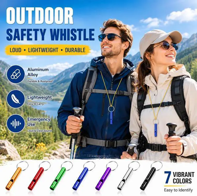 Alt view image 4 of 5 - 14 Small Aluminum Whistles with Keychains Safety/Survival/Training/Emergency use, Suitable for Hiking, Camping, Fishing, Training, etc.