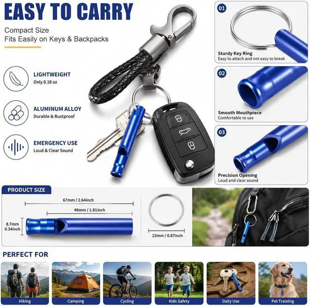 Alt view image 3 of 5 - 14 Small Aluminum Whistles with Keychains Safety/Survival/Training/Emergency use, Suitable for Hiking, Camping, Fishing, Training, etc.