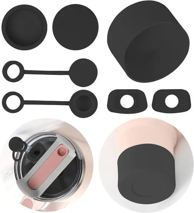 Main image of 7 PCS Silicone Stopper and Sleeve Set for Stanley Tumblers, Black | Stanley Cup Accessories Set Compatible with H2.0, Straw Covers and Sleeve