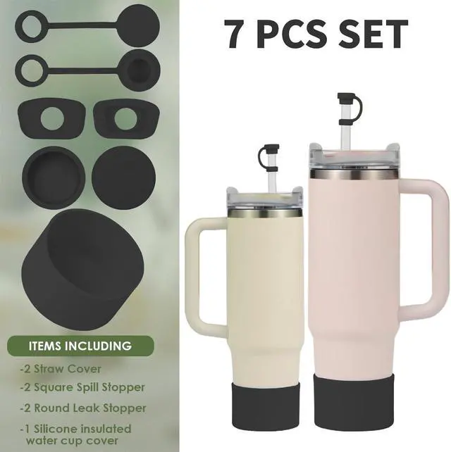 Alt view image 5 of 7 - 7 PCS Silicone Stopper and Sleeve Set for Stanley Tumblers, Black | Stanley Cup Accessories Set Compatible with H2.0, Straw Covers and Sleeve