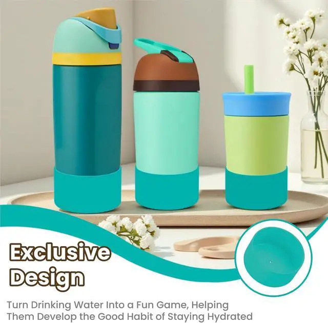 Alt view image 2 of 6 - 2PCS Silicone Boots for Owala Kids 16oz 14oz & 12oz, Emerald Green | Anti-Slip, Scratch-Resistant, Suitable for School, Outdoor, Easy GripRemovable and Dishwasher Safe.