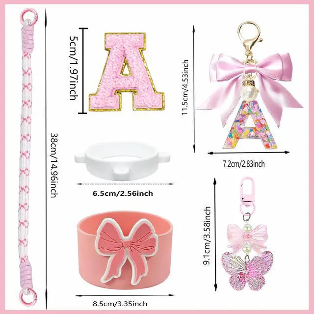 Alt view image 6 of 6 - Bow Silicone Boot Set for Owala Water Bottle 24/32/40oz, Strap | Bow silicone boot set with strap, keychains & charms for Owala FreeSip 24/32/40oz bottles, adds style and protection.