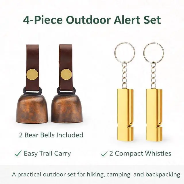 Alt view image 4 of 7 - kcrygogo Loud Bear Bells with Leather Button Strap and Emergency Whistle for Survival, Hiking, Biking, Fishing, Climbing2sets