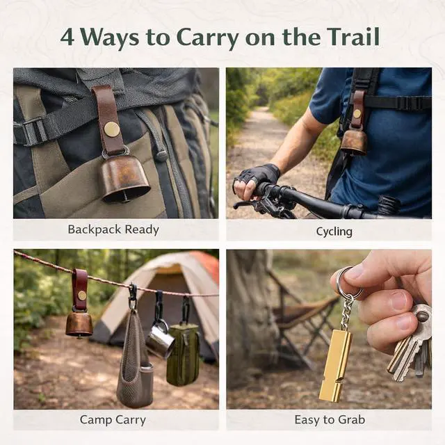 Alt view image 5 of 7 - kcrygogo Loud Bear Bells with Leather Button Strap and Emergency Whistle for Survival, Hiking, Biking, Fishing, Climbing2sets