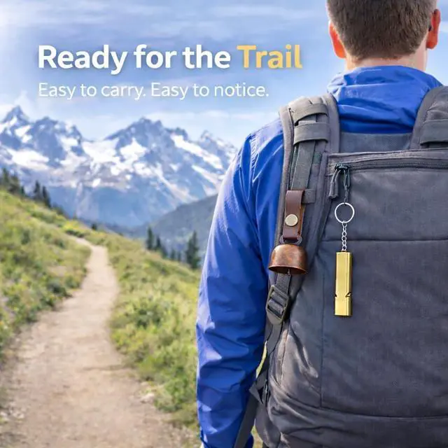 Alt view image 6 of 7 - kcrygogo Loud Bear Bells with Leather Button Strap and Emergency Whistle for Survival, Hiking, Biking, Fishing, Climbing2sets
