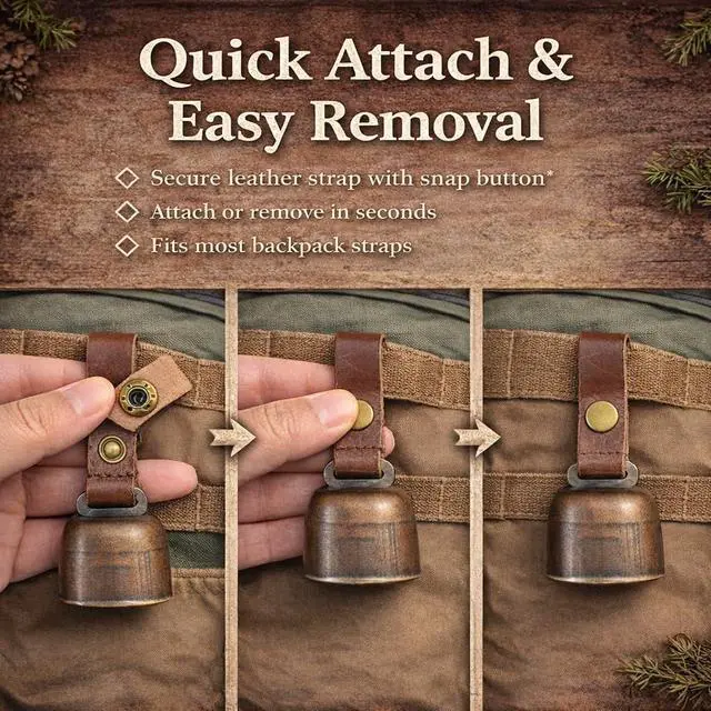 Alt view image 3 of 7 - kcrygogo Loud Bear Bells with Leather Button Strap and Emergency Whistle for Survival, Hiking, Biking, Fishing, Climbing2sets