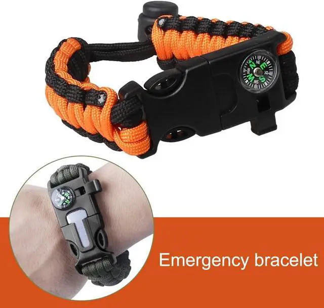 Alt view image 6 of 7 - ZHIYE Survival Paracord Bracelet Flint Fire Starter Scraper Compass Wilderness Survival Whistle Adjustable Wristband 2Pack Black&Armygreen