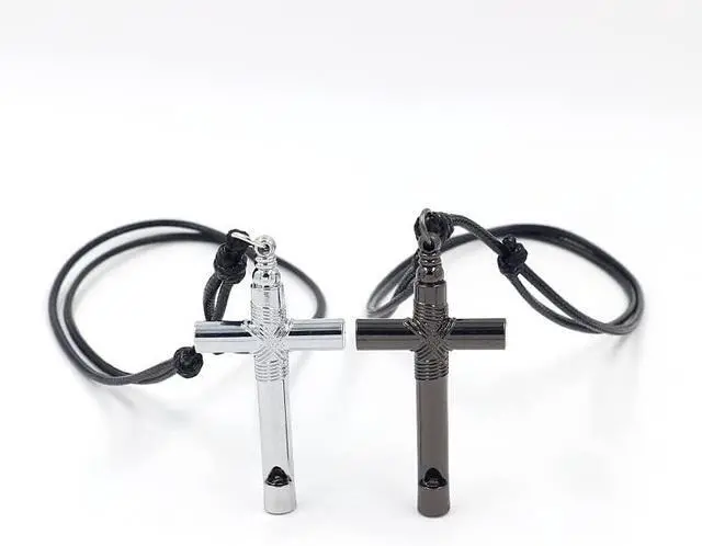 Alt view image 4 of 5 - Alloy Emergency Whistle, Loud Portable Keychain Necklace Whistle for Emergency Survival, Life Saving, Hiking, Camping, and Pet TrainingMatching ClothesGun Color
