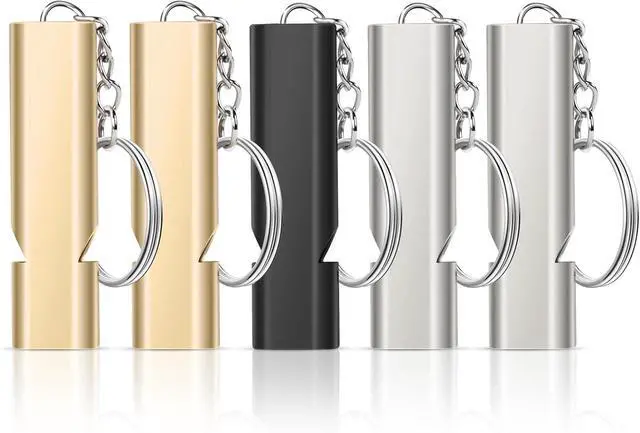 Main image of flintronic Survival Whistle with Keyring, Emergency Whistle Double Tubes Metal High Decibel Whistle Referee Whistle Emergency Whistle for Sports Rescue Training Animals