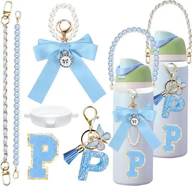Main image of 6Pcs Letter Accessories for Owala Water Bottle 24oz 32oz 40oz, with Cute Initial Charm and Handle Strap, Compatible with Owala Free Sip, Kids Bottle,Stanley Cup Accessories