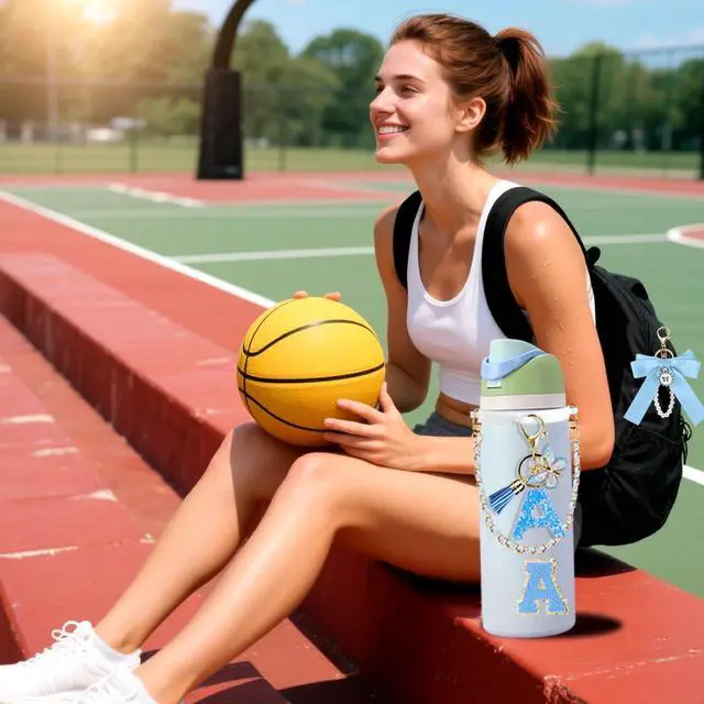 Alt view image 4 of 6 - 6Pcs Letter Accessories for Owala Water Bottle 24oz 32oz 40oz, with Cute Initial Charm and Handle Strap, Compatible with Owala Free Sip, Kids Bottle,Stanley Cup Accessories