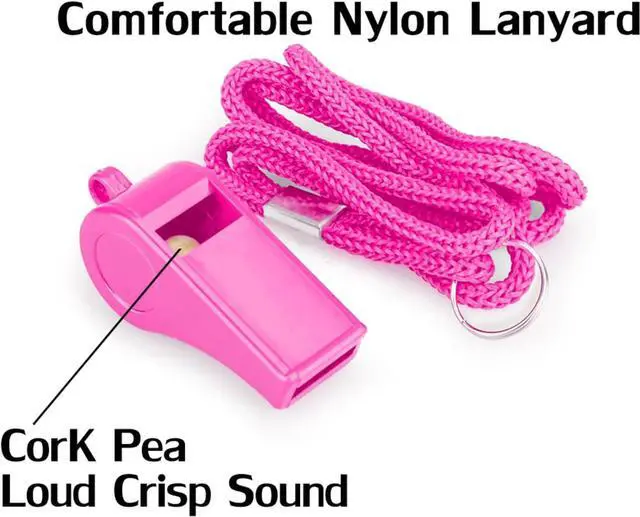 Alt view image 4 of 7 - Loud Sports Whistle with Lanyard High-Pitched Pink Plastic Whistles for Coaches, Outdoor Safety, Dog Training, Party Favors