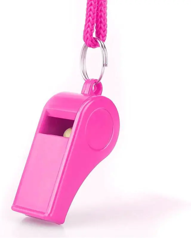 Alt view image 6 of 7 - Loud Sports Whistle with Lanyard High-Pitched Pink Plastic Whistles for Coaches, Outdoor Safety, Dog Training, Party Favors