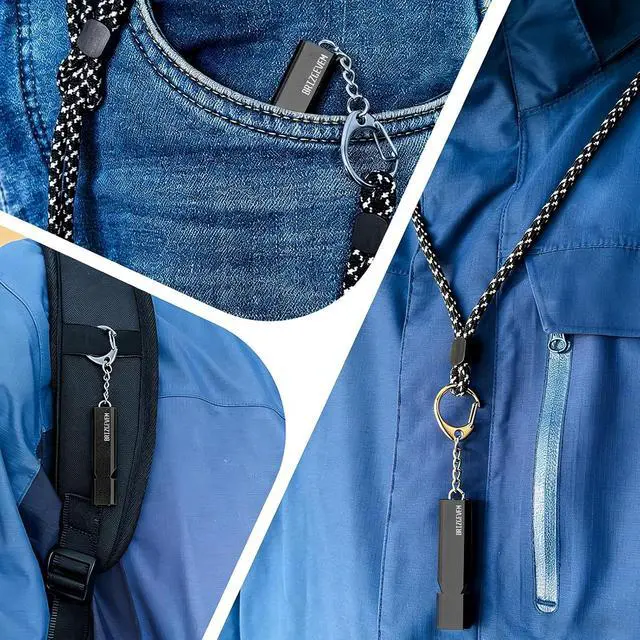 Alt view image 7 of 7 - 120+dB Aluminum Emergency Survival Whistle with Lanyard Keychain | Upgraded model, Loud alarm, Lobster clasp, Lightweight & compact, for Hiking, Camping, Dog walking, Emergency kits