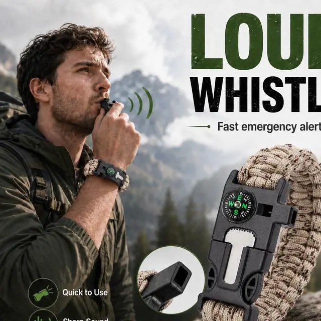 Alt view image 3 of 7 - Sports Whistle, 6-in-1 Survival Whistle with Compass & Fire Starter | ABS Plastic & Paracord, Compact Wristband, 6-in-1 Loud Whistle Compass Fire Starter, Outdoor Camping Sports