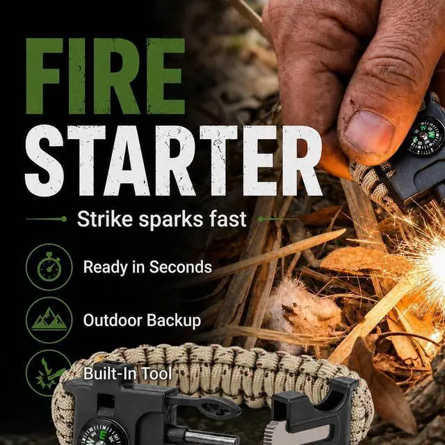 Alt view image 4 of 7 - Sports Whistle, 6-in-1 Survival Whistle with Compass & Fire Starter | ABS Plastic & Paracord, Compact Wristband, 6-in-1 Loud Whistle Compass Fire Starter, Outdoor Camping Sports