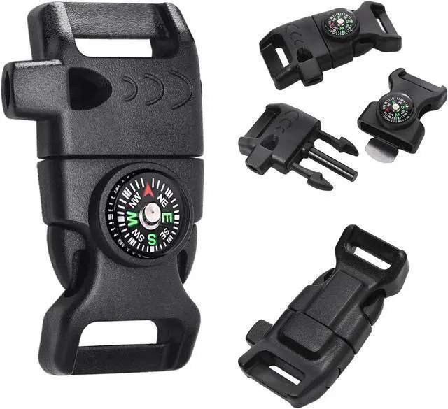 Main image of Paracord Buckle with Whistle Compass, Side Release Plastic Buckles for Paracord Bracelet