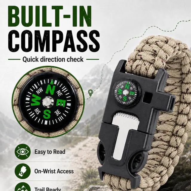 Alt view image 5 of 7 - Sports Whistle, 6-in-1 Survival Whistle with Compass & Fire Starter | ABS Plastic & Paracord, Compact Wristband, 6-in-1 Loud Whistle Compass Fire Starter, Outdoor Camping Sports