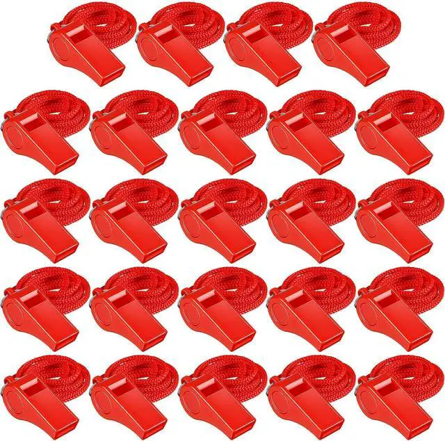 Main image of Deekin 24 Pcs Whistles for Coaches Red Plastic Whistle with Lanyard Bulk Sports Loud Crisp Sound for Referee Training Soccer, Self Defense and Emergency
