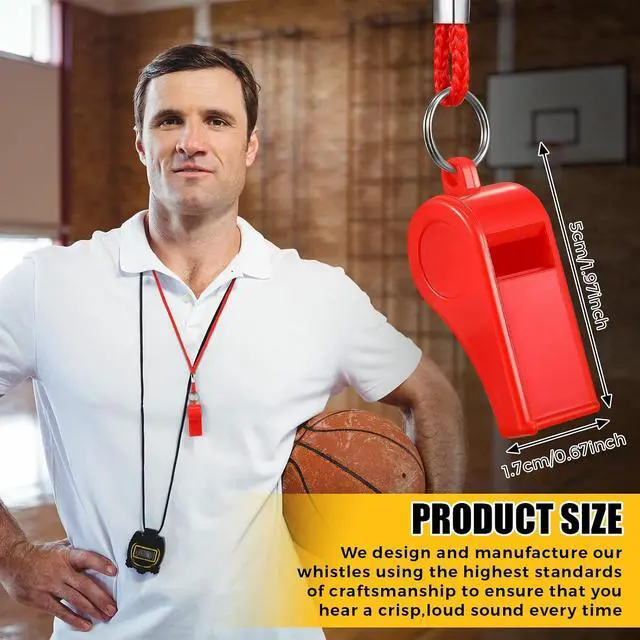 Alt view image 2 of 7 - Deekin 24 Pcs Whistles for Coaches Red Plastic Whistle with Lanyard Bulk Sports Loud Crisp Sound for Referee Training Soccer, Self Defense and Emergency