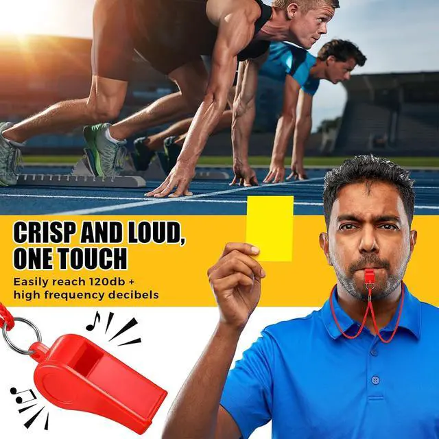 Alt view image 4 of 7 - Deekin 24 Pcs Whistles for Coaches Red Plastic Whistle with Lanyard Bulk Sports Loud Crisp Sound for Referee Training Soccer, Self Defense and Emergency
