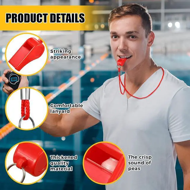 Alt view image 3 of 7 - Deekin 24 Pcs Whistles for Coaches Red Plastic Whistle with Lanyard Bulk Sports Loud Crisp Sound for Referee Training Soccer, Self Defense and Emergency