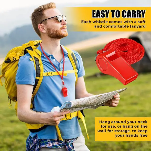 Alt view image 5 of 7 - Deekin 24 Pcs Whistles for Coaches Red Plastic Whistle with Lanyard Bulk Sports Loud Crisp Sound for Referee Training Soccer, Self Defense and Emergency