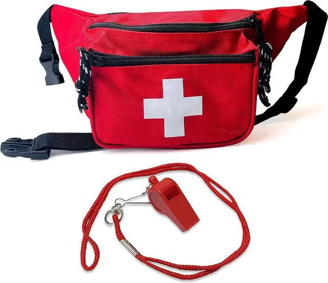 Main image of Lifeguard Fanny Pack with Lifeguard Whistle and Lanyard Set - Baywatch Style First Aid Hip Pack