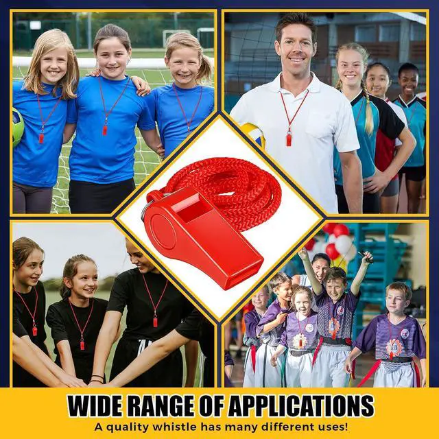 Alt view image 6 of 7 - Deekin 24 Pcs Whistles for Coaches Red Plastic Whistle with Lanyard Bulk Sports Loud Crisp Sound for Referee Training Soccer, Self Defense and Emergency
