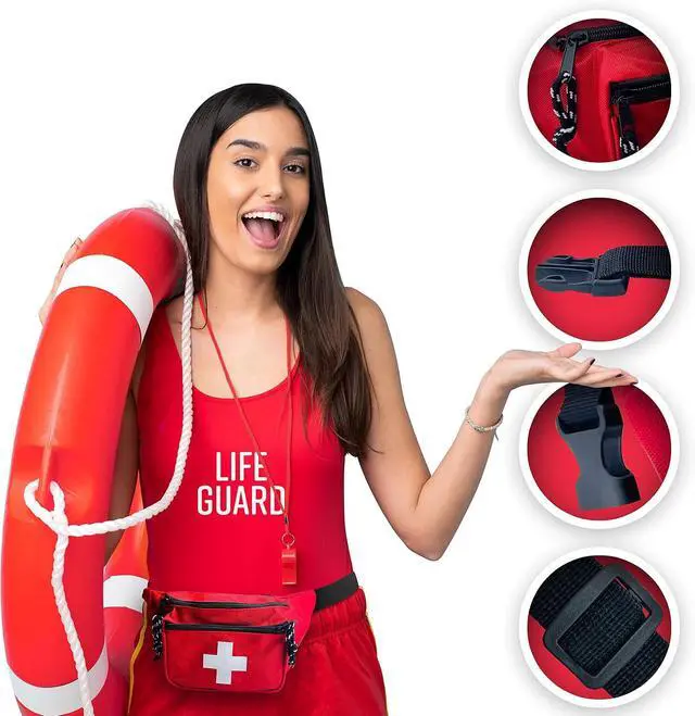 Alt view image 6 of 7 - Lifeguard Fanny Pack with Lifeguard Whistle and Lanyard Set - Baywatch Style First Aid Hip Pack