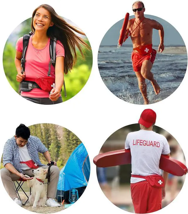 Alt view image 7 of 7 - Lifeguard Fanny Pack with Lifeguard Whistle and Lanyard Set - Baywatch Style First Aid Hip Pack