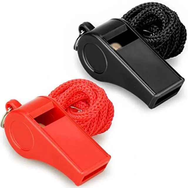 Main image of Whistle with Lanyard, Loud Crisp Sound Plastic Sports Whistles for Coaches, Referees, Training, Emergency Survival (Pea Whistle-Black/Red)