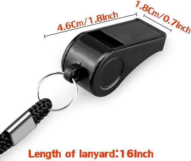 Alt view image 4 of 6 - Whistle with Lanyard, Loud Crisp Sound Plastic Sports Whistles for Coaches, Referees, Training, Emergency Survival (Pea Whistle-Black/Red)