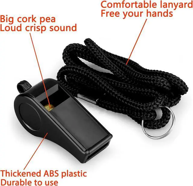 Alt view image 3 of 6 - Whistle with Lanyard, Loud Crisp Sound Plastic Sports Whistles for Coaches, Referees, Training, Emergency Survival (Pea Whistle-Black/Red)