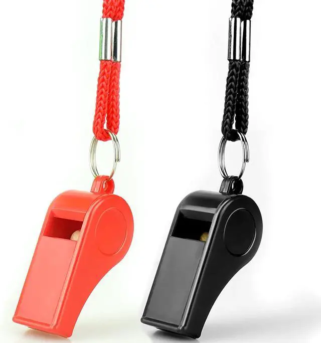 Alt view image 5 of 6 - Whistle with Lanyard, Loud Crisp Sound Plastic Sports Whistles for Coaches, Referees, Training, Emergency Survival (Pea Whistle-Black/Red)