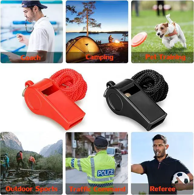 Alt view image 6 of 6 - Whistle with Lanyard, Loud Crisp Sound Plastic Sports Whistles for Coaches, Referees, Training, Emergency Survival (Pea Whistle-Black/Red)