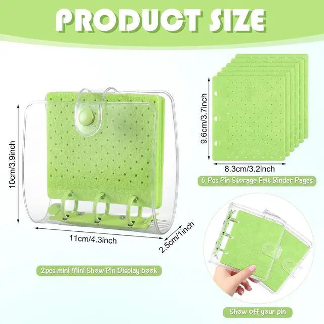 Alt view image 2 of 6 - 8 Pcs Green Mini Trading Pin Book Enamel Pin Collection Binder | Clear Collection Travel Trading Binder Holder Badge Book Storage Organizer up to 36 1-inch Enamel Pins for Travel Collectors