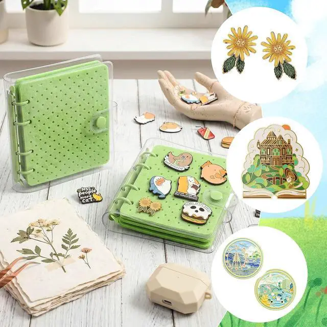 Alt view image 6 of 6 - 8 Pcs Green Mini Trading Pin Book Enamel Pin Collection Binder | Clear Collection Travel Trading Binder Holder Badge Book Storage Organizer up to 36 1-inch Enamel Pins for Travel Collectors