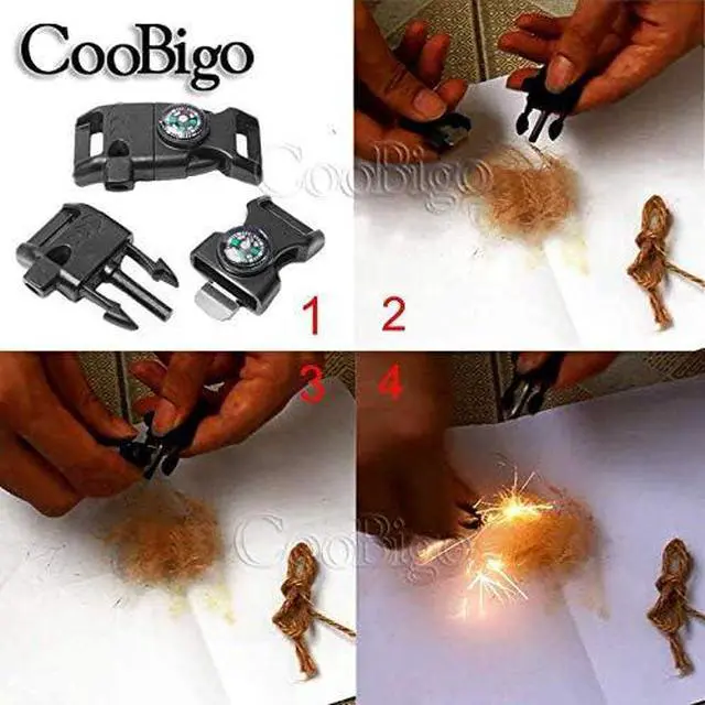 Alt view image 3 of 6 - CooBigo 5/8" Compass Whistle Buckle Plastic Paracord Bracelet Outdoor Camping Emergency Survival Travel Kits