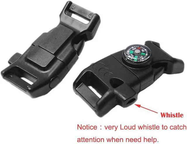 Alt view image 6 of 6 - CooBigo 5/8" Compass Whistle Buckle Plastic Paracord Bracelet Outdoor Camping Emergency Survival Travel Kits