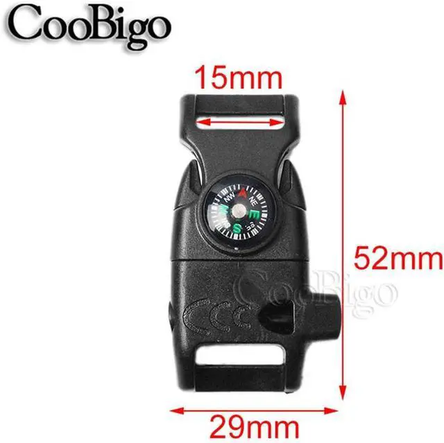 Alt view image 4 of 6 - CooBigo 5/8" Compass Whistle Buckle Plastic Paracord Bracelet Outdoor Camping Emergency Survival Travel Kits