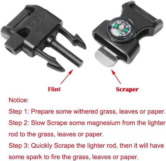 Alt view image 5 of 6 - CooBigo 5/8" Compass Whistle Buckle Plastic Paracord Bracelet Outdoor Camping Emergency Survival Travel Kits