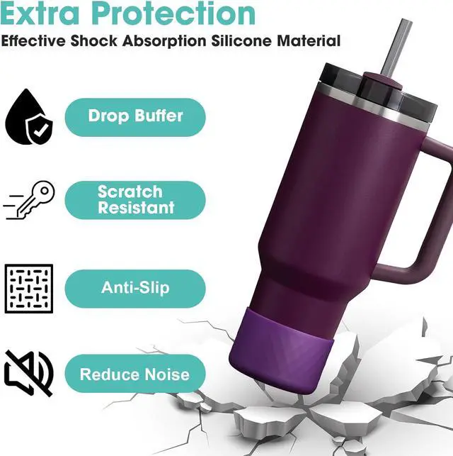 Alt view image 2 of 7 - Upgrade 2PCS Protective Silicone Boot Bumper for Stanley Quencher Adventure 40oz 30oz IceFlow 20oz 30oz Tumbler, Water Bottle Bottom Sleeve Cover Accessories for Stanley Mug Cup(Dark Purple)