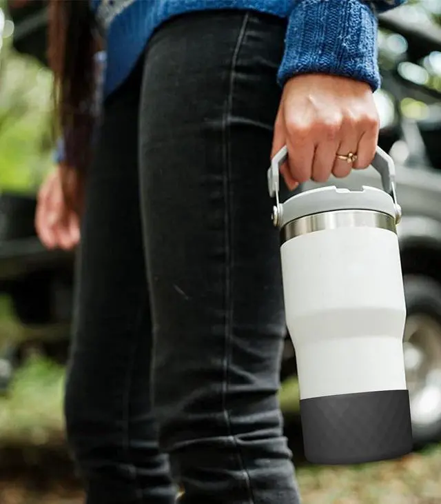 Alt view image 7 of 7 - Upgrade 2PCS Protective Silicone Boot Bumper for Stanley Quencher Adventure 40oz 30oz IceFlow 20oz 30oz Tumbler, Water Bottle Bottom Sleeve Cover Accessories for Stanley Mug Cup(Dark Purple)