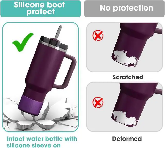 Alt view image 3 of 7 - Upgrade 2PCS Protective Silicone Boot Bumper for Stanley Quencher Adventure 40oz 30oz IceFlow 20oz 30oz Tumbler, Water Bottle Bottom Sleeve Cover Accessories for Stanley Mug Cup(Dark Purple)